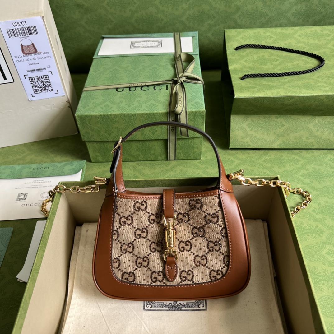 Gucci Jackie 1961 Crystal GG Mini Shoulder Bag(19x13x13cm)   - FashionPlug