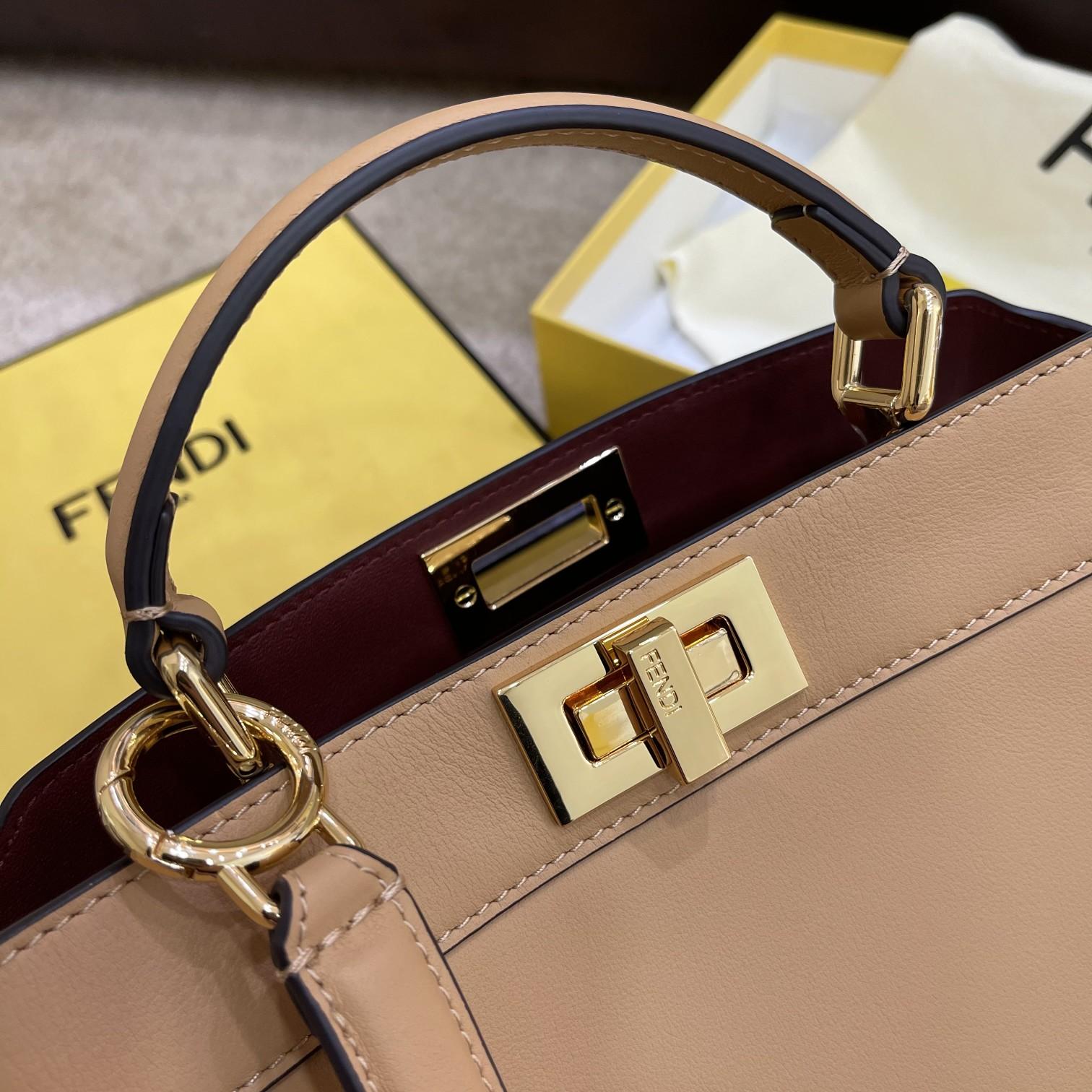 Fendi Peekaboo Iseeu Small Beige Leather Bag - FashionPlug