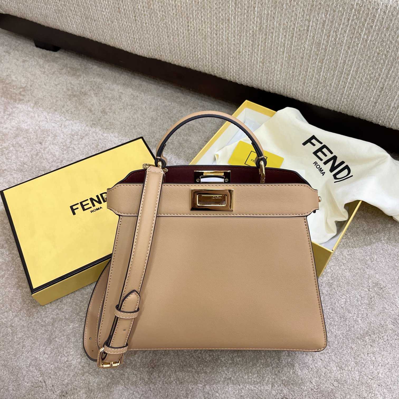 Fendi Peekaboo Iseeu Small Beige Leather Bag - FashionPlug