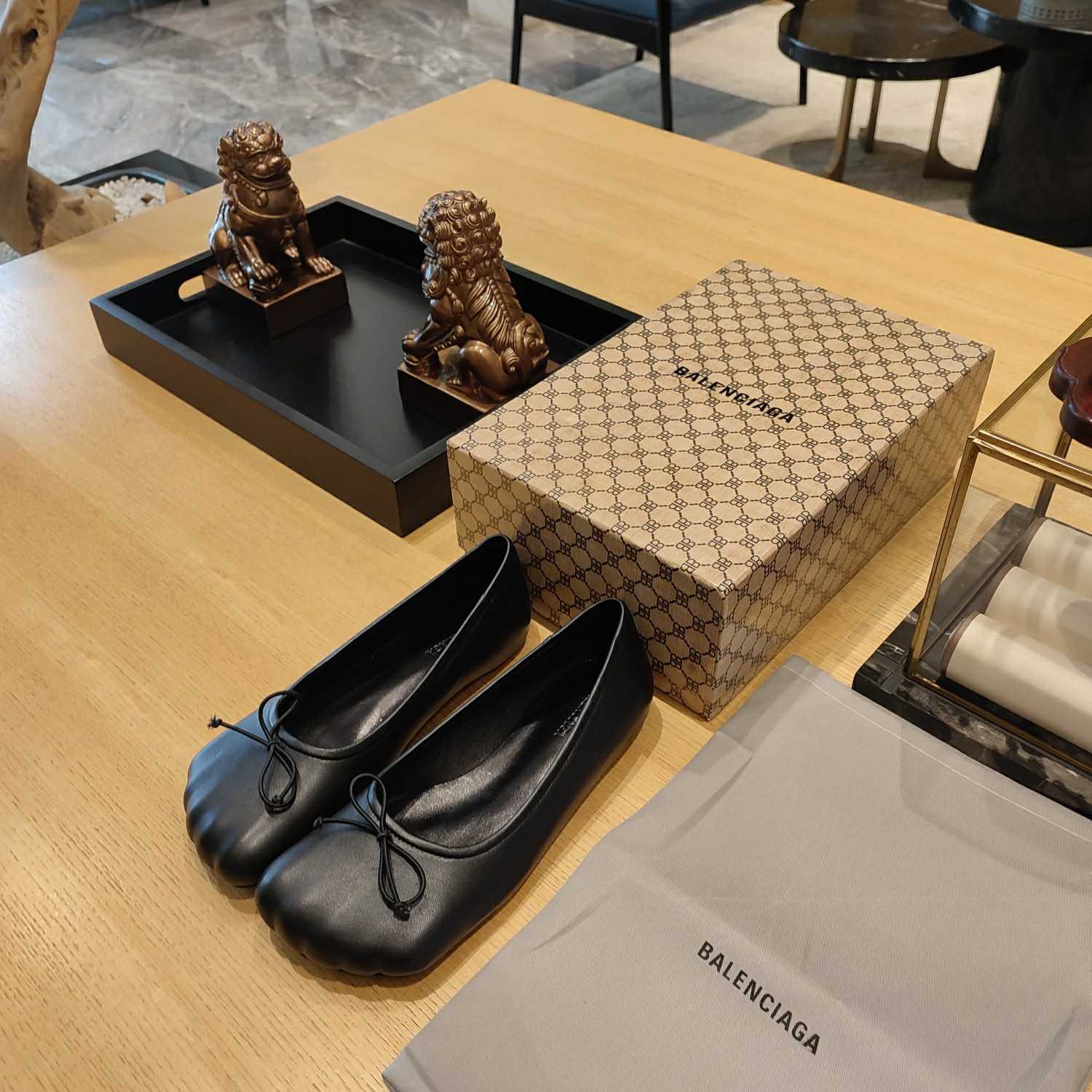 Balenciaga Women's Black Fetish Ballerina Flats - FashionPlug