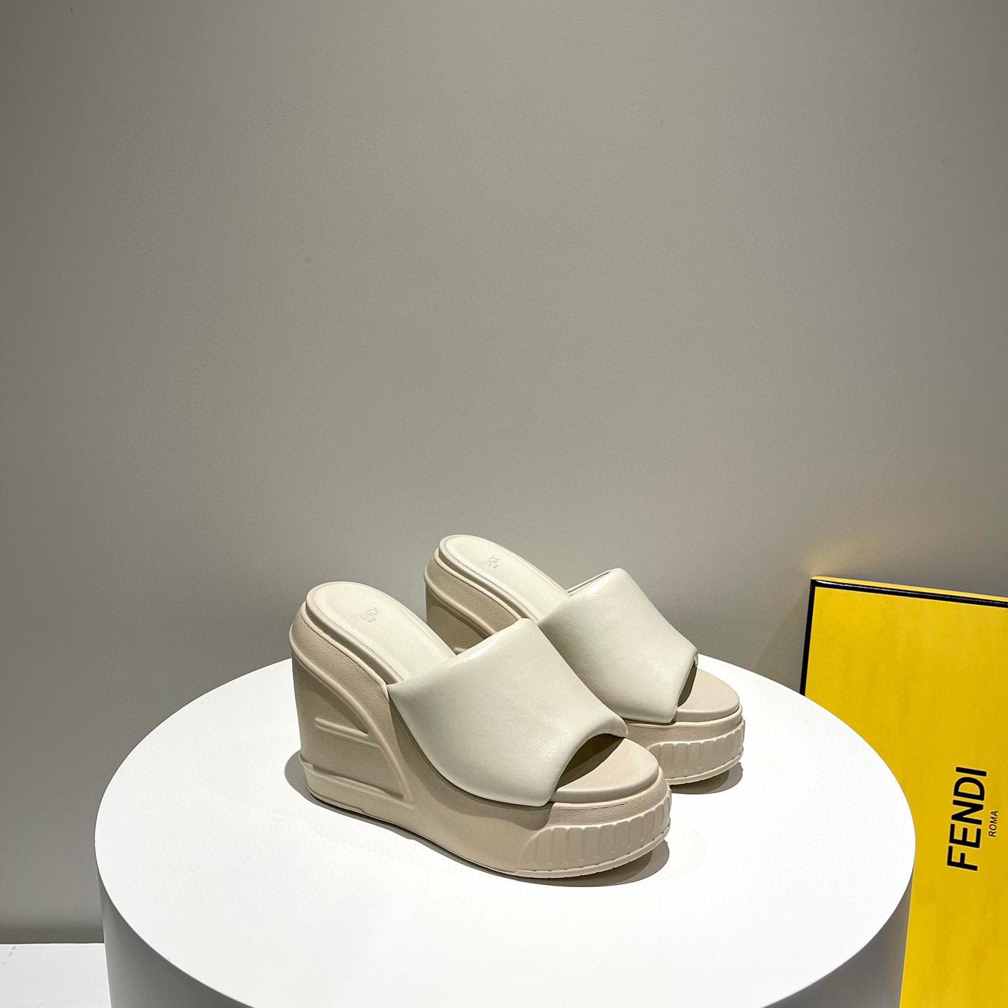 Fendi Fashion Show Beige Nappa Leather Slides - FashionPlug