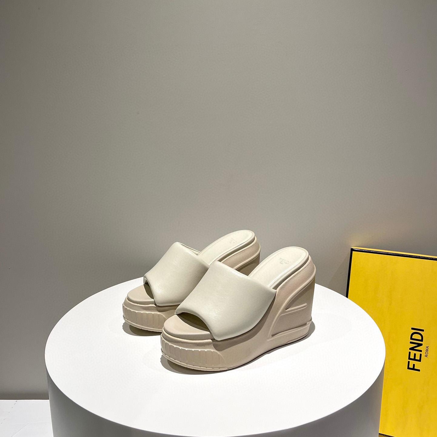 Fendi Fashion Show Beige Nappa Leather Slides - FashionPlug