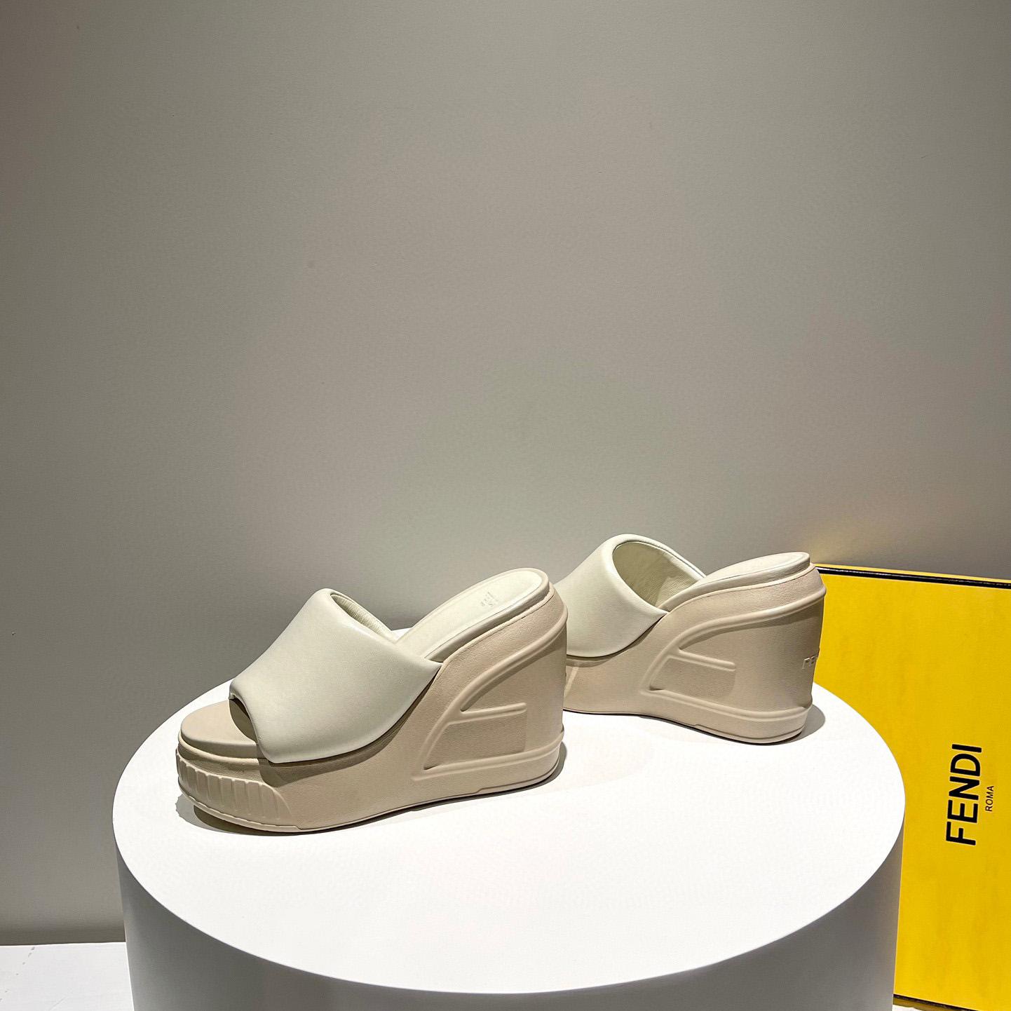 Fendi Fashion Show Beige Nappa Leather Slides - FashionPlug