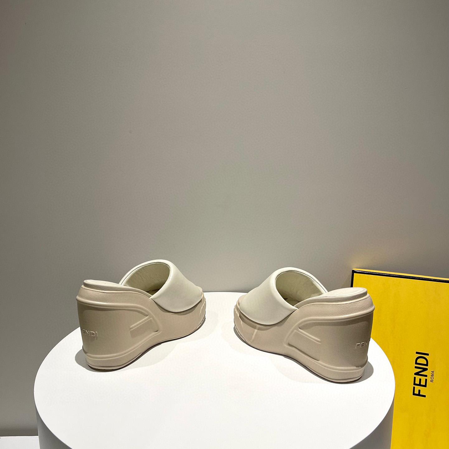 Fendi Fashion Show Beige Nappa Leather Slides - FashionPlug