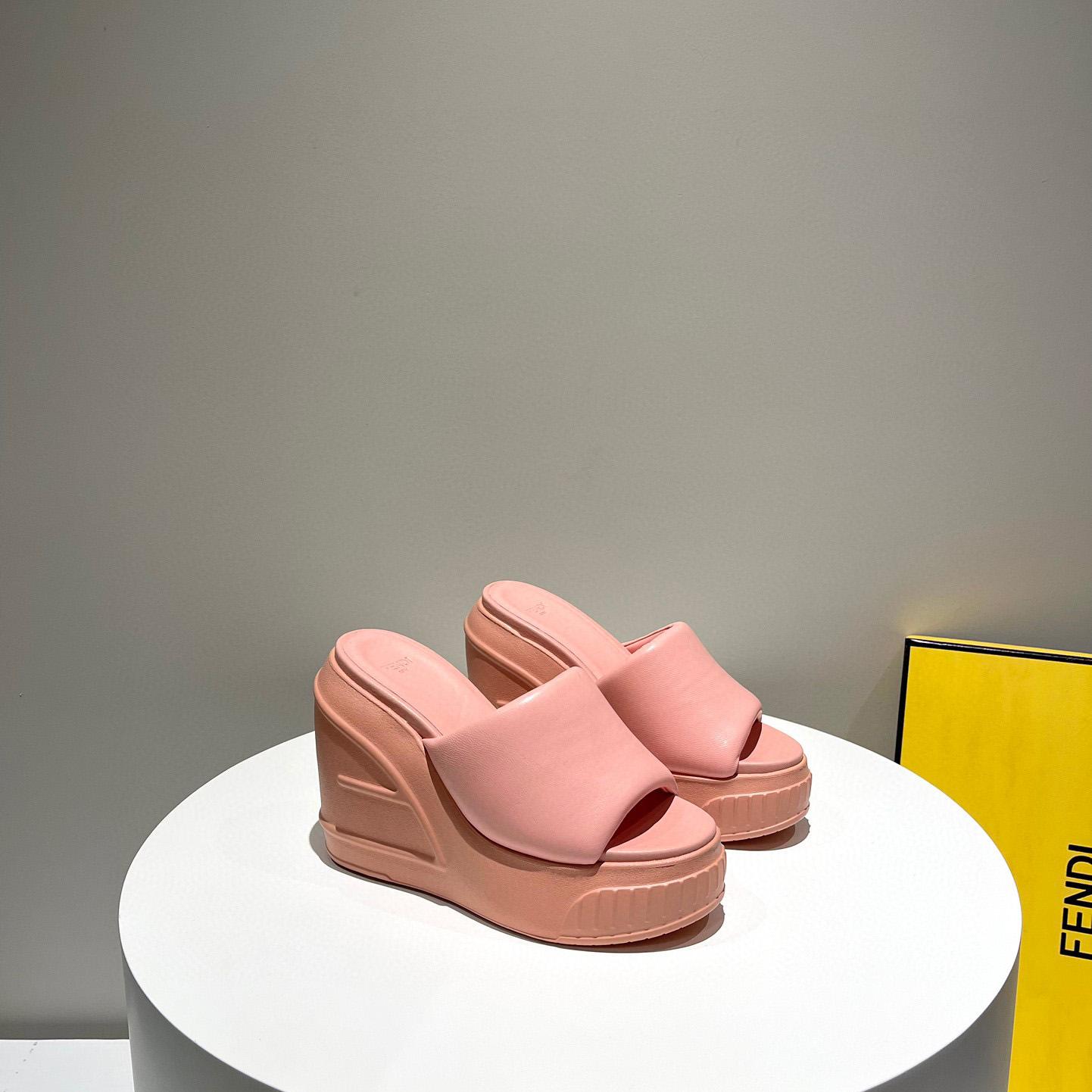 Fendi Fashion Show Pink Nappa Leather Slides - FashionPlug