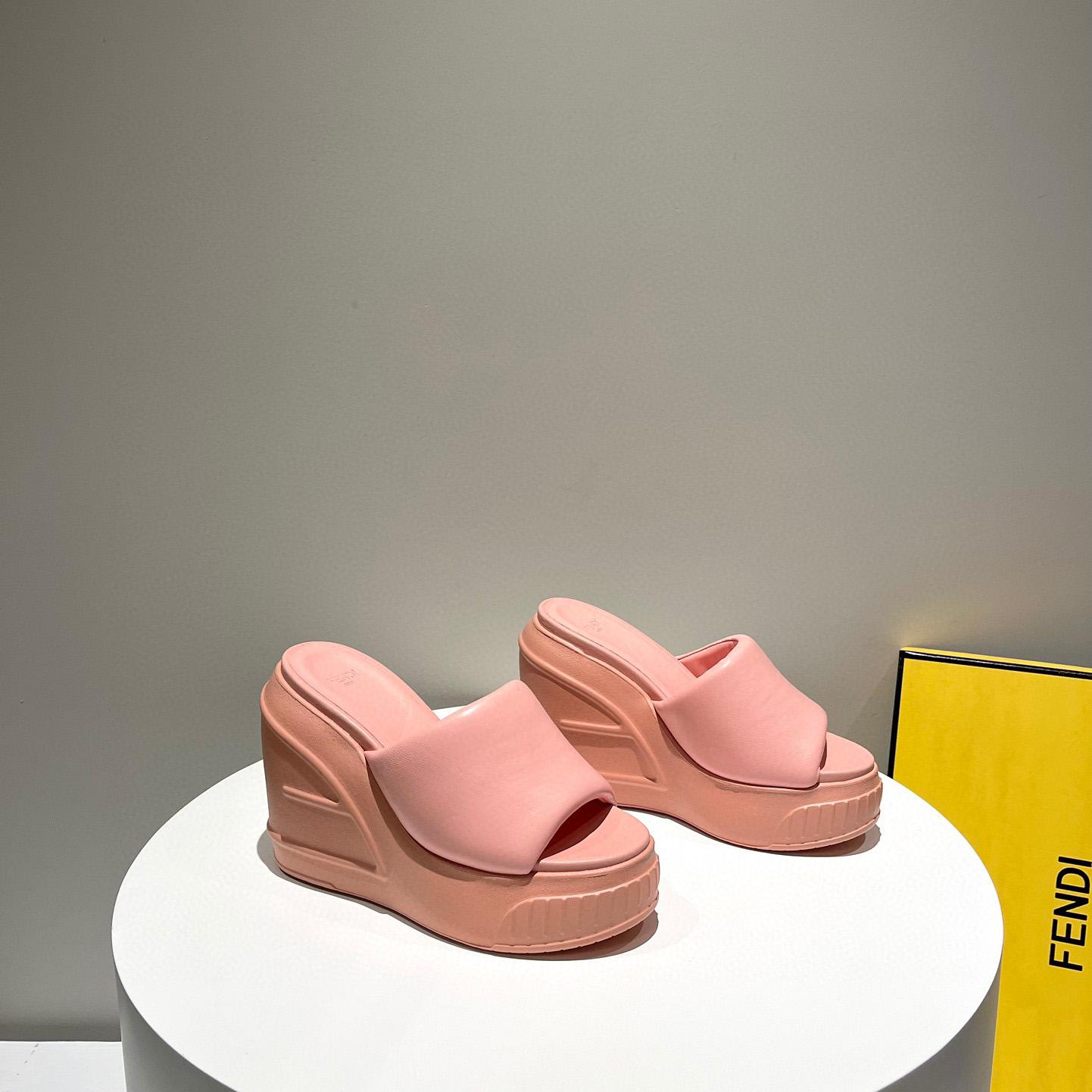 Fendi Fashion Show Pink Nappa Leather Slides - FashionPlug