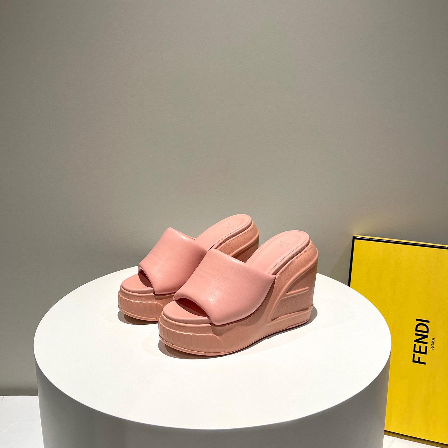 Fendi Fashion Show Pink Nappa Leather Slides - FashionPlug