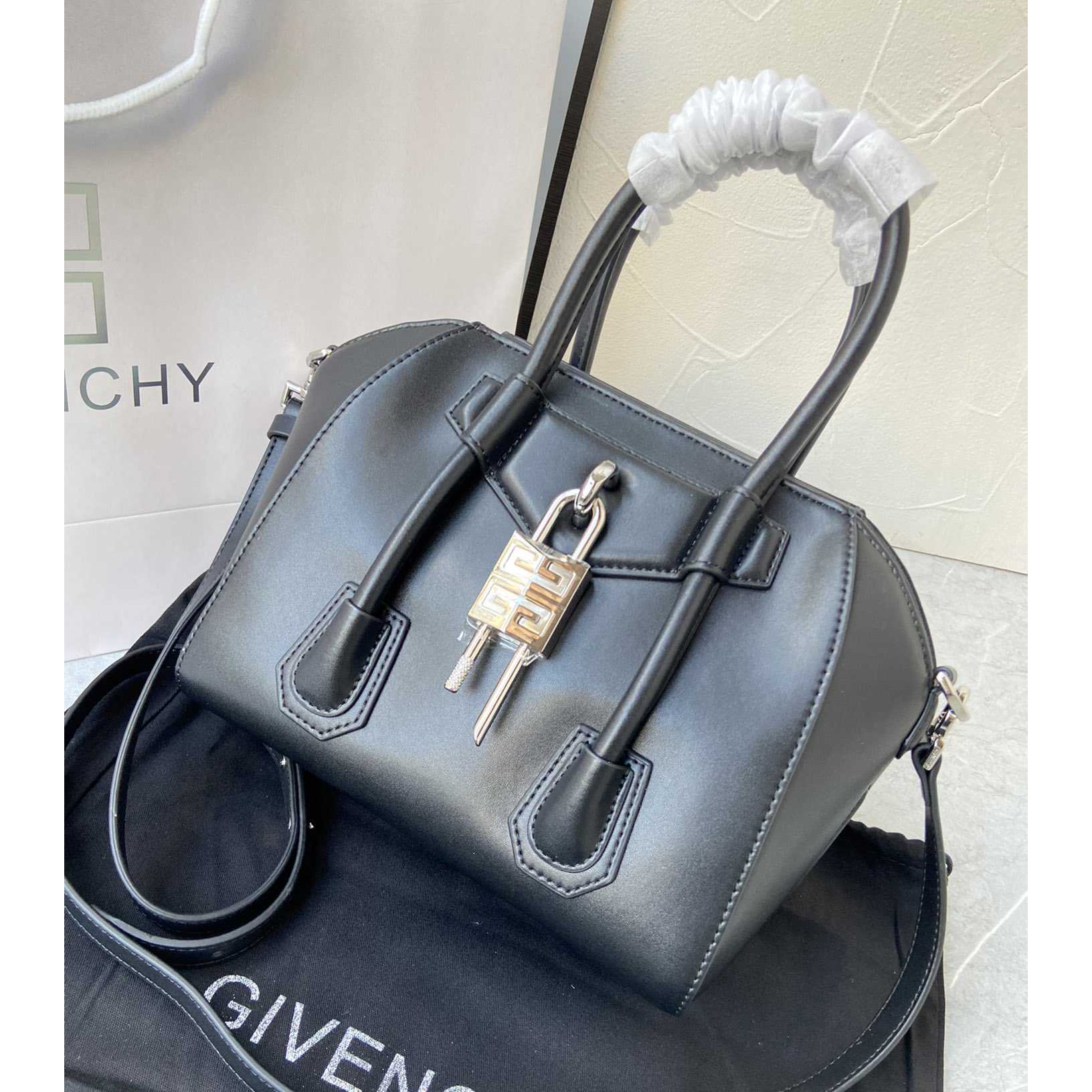 Givenchy Mini Antigona Lock Bag In Box Leather (23*27*13cm) - FashionPlug