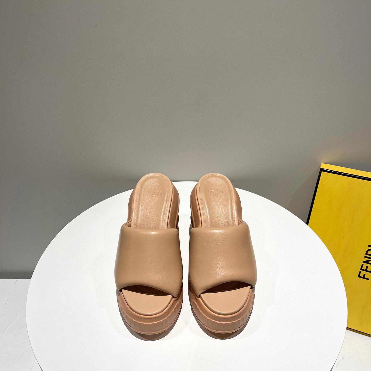 Fendi Fashion Show Beige Nappa Leather Slides - FashionPlug