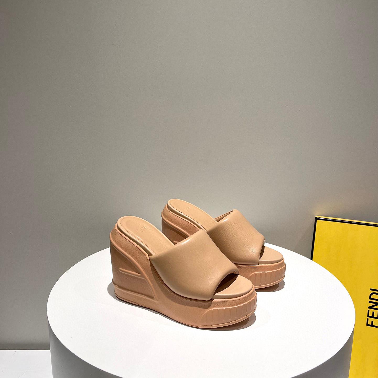 Fendi Fashion Show Beige Nappa Leather Slides - FashionPlug
