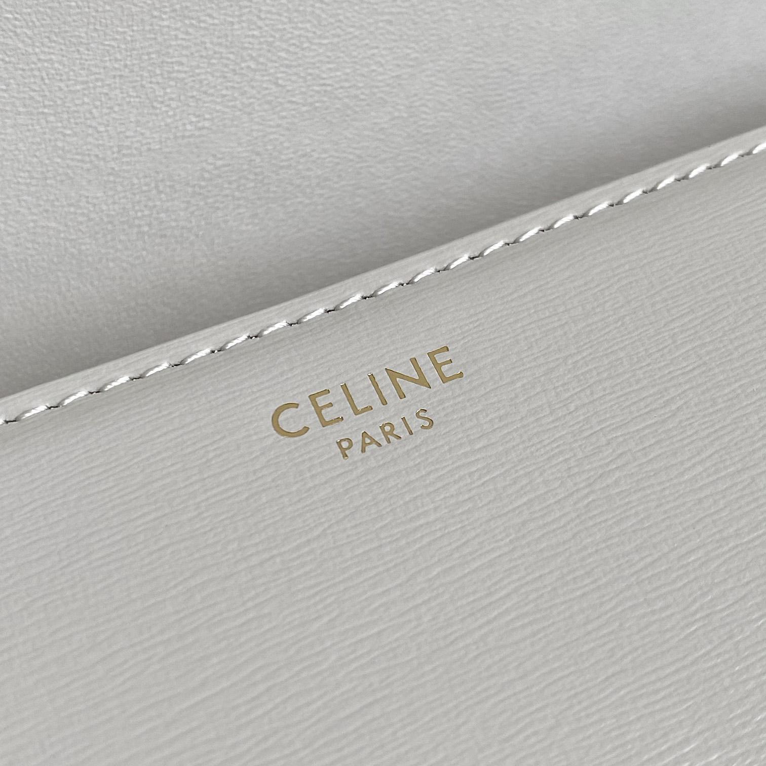 Celine Chain Shoulder Bag Triomphe In Shiny Calfskin - FashionPlug