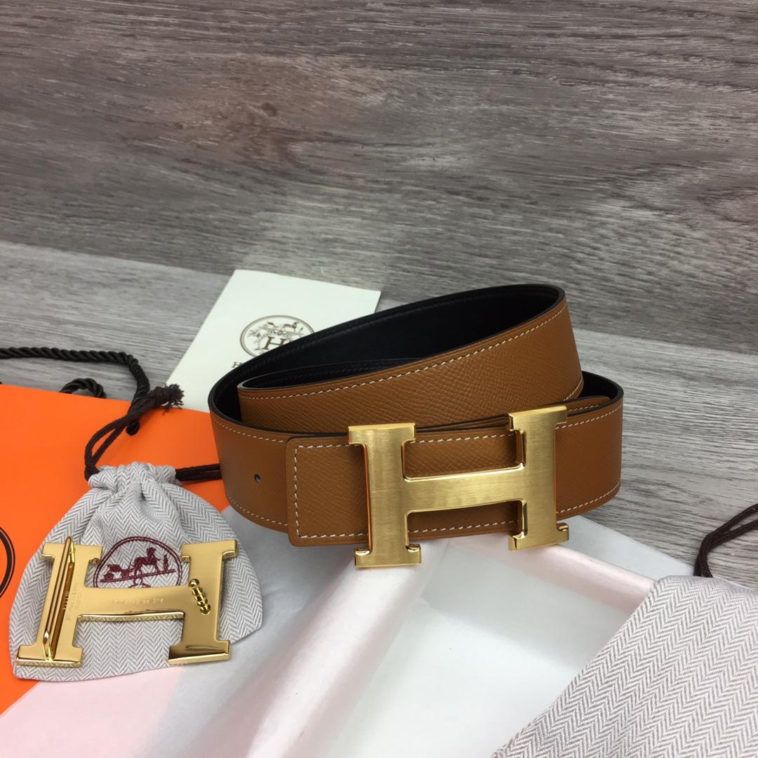 Hermes Brown Leather H Buckle Belt - FashionPlug