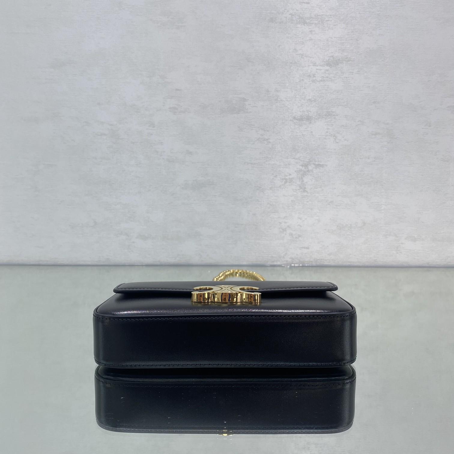 Celine Chain Box Triomphe Bag In Shiny Calfskin - FashionPlug