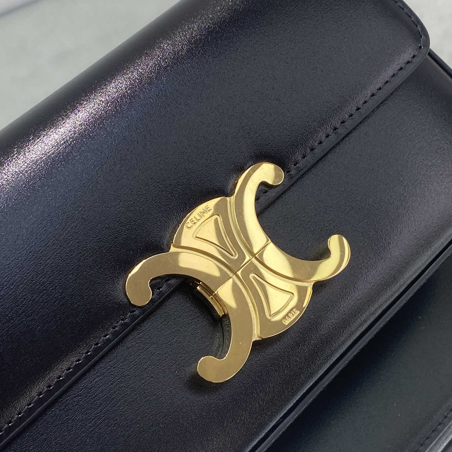 Celine Chain Box Triomphe Bag In Shiny Calfskin - FashionPlug