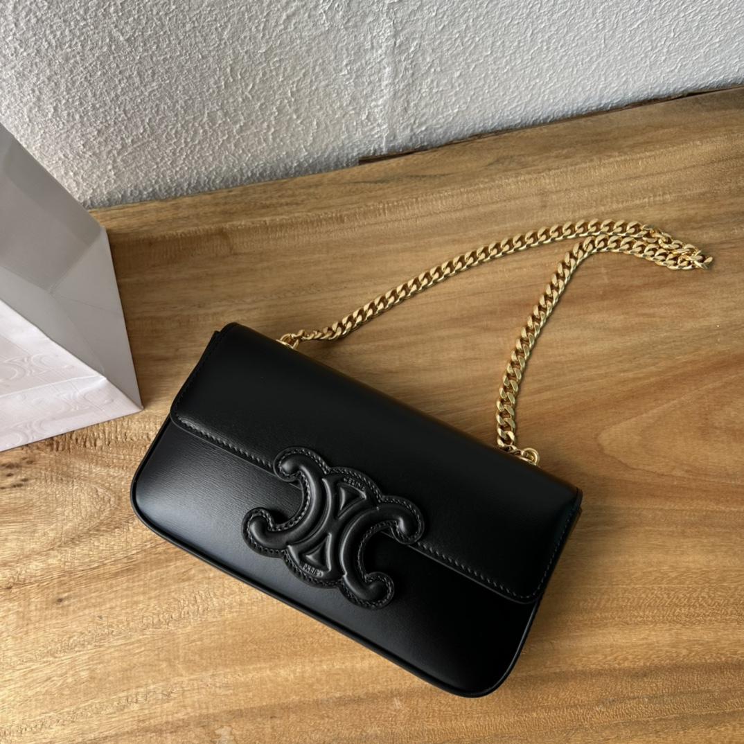 Celine Chain Shoulder Bag Cuir Triomphe In Shiny Calfskin - FashionPlug