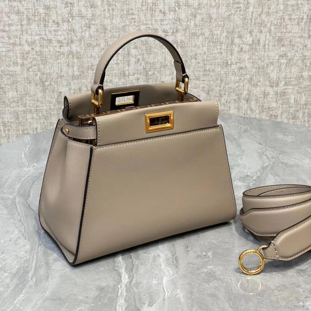Fendi Peekaboo Mini Dove Gray Leather Bag - FashionPlug