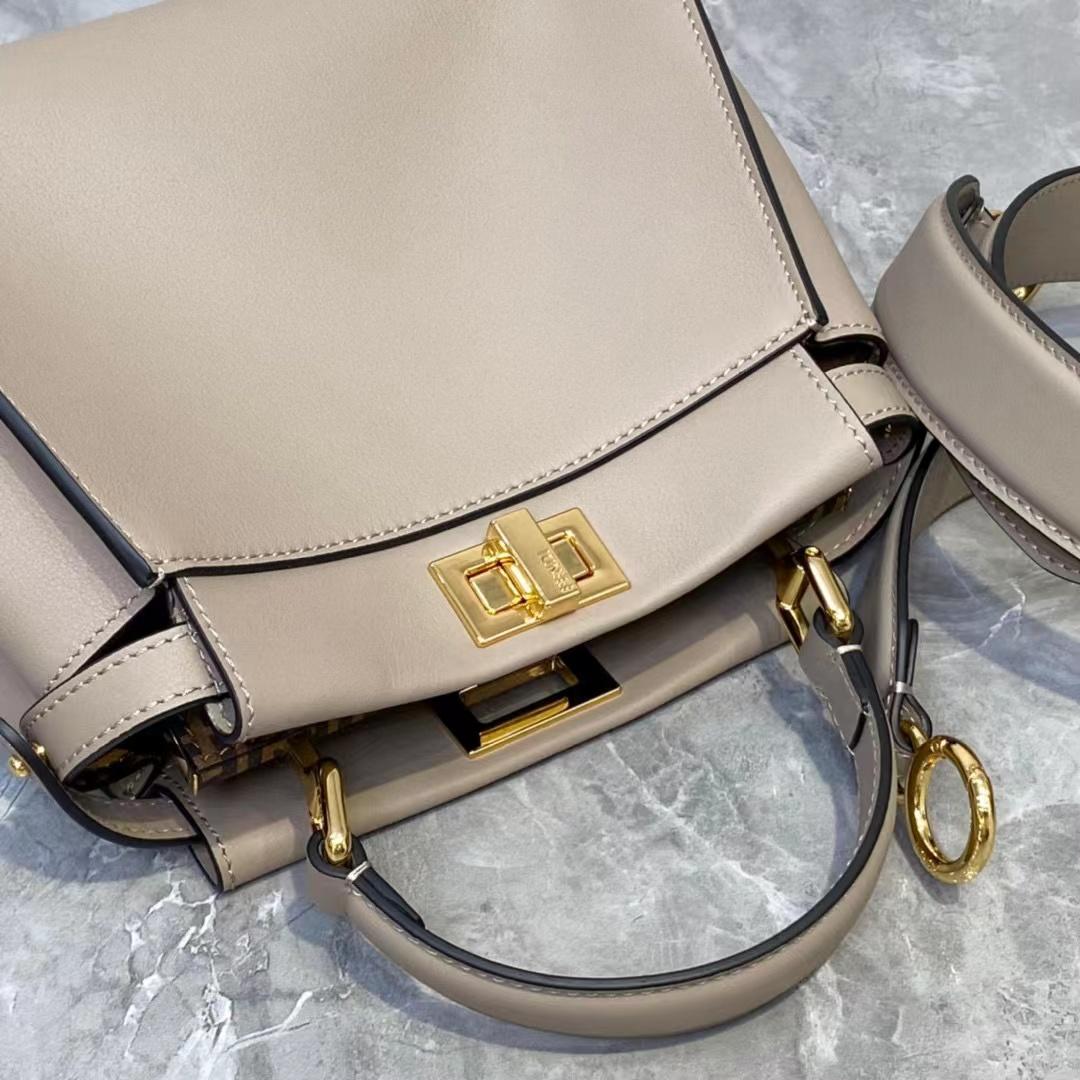 Fendi Peekaboo Mini Dove Gray Leather Bag - FashionPlug