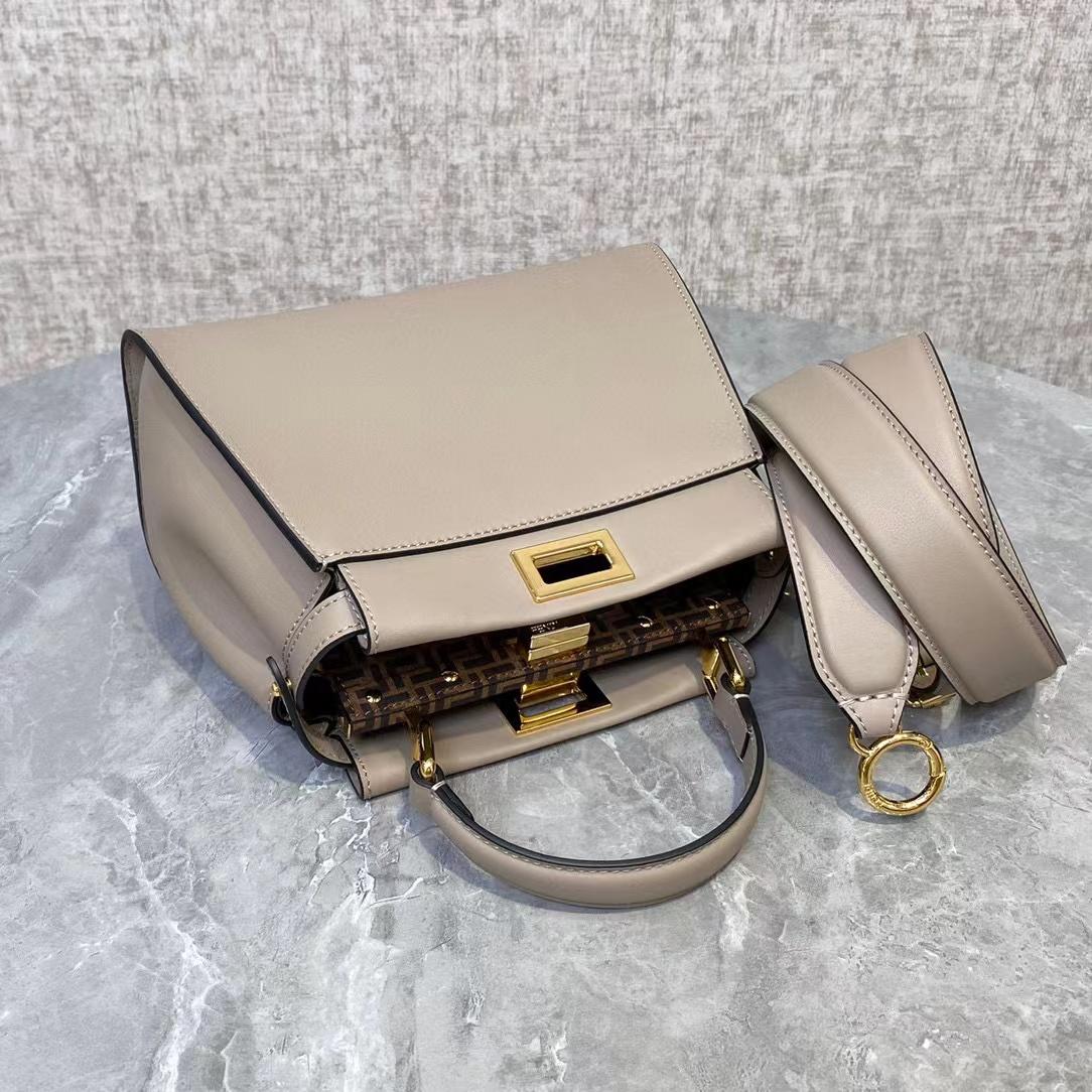 Fendi Peekaboo Mini Dove Gray Leather Bag - FashionPlug