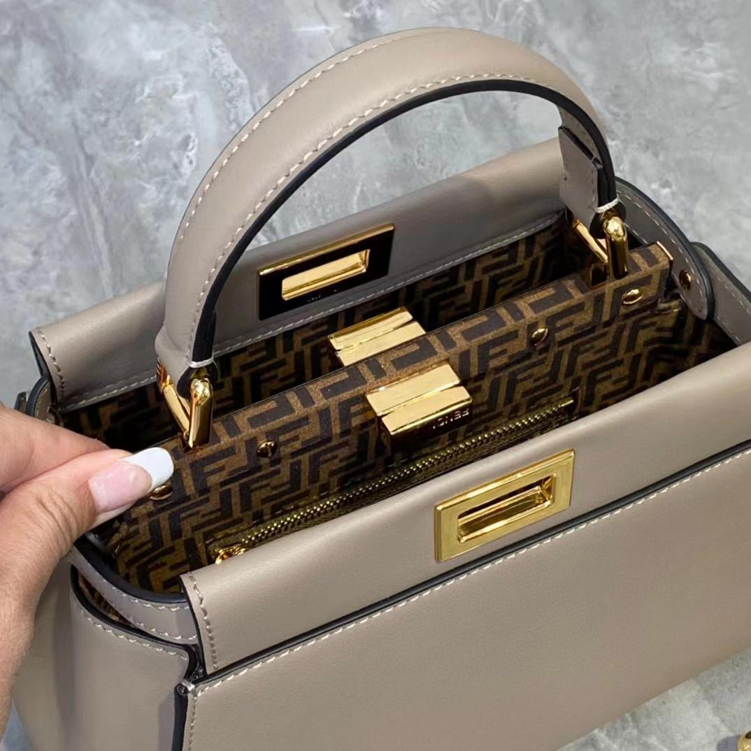 Fendi Peekaboo Mini Dove Gray Leather Bag - FashionPlug