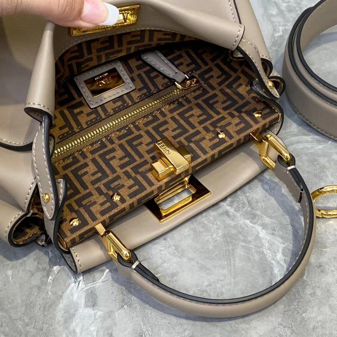 Fendi Peekaboo Mini Dove Gray Leather Bag - FashionPlug