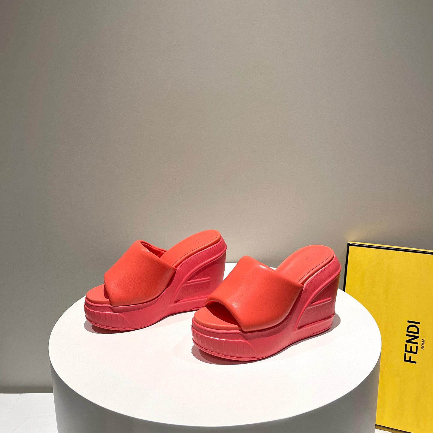 Fendi Fashion Show Red Nappa Leather Slides - FashionPlug