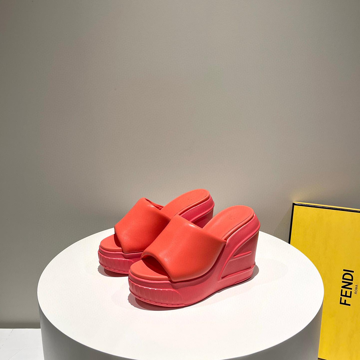 Fendi Fashion Show Red Nappa Leather Slides - FashionPlug