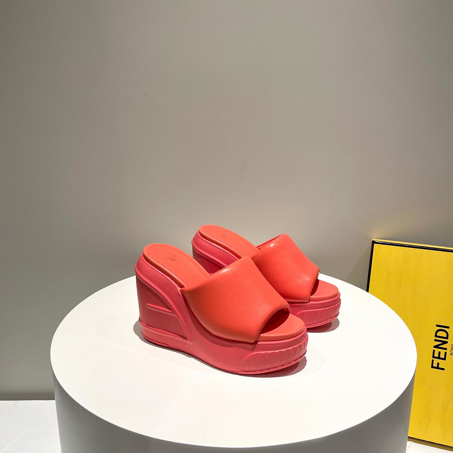 Fendi Fashion Show Red Nappa Leather Slides - FashionPlug