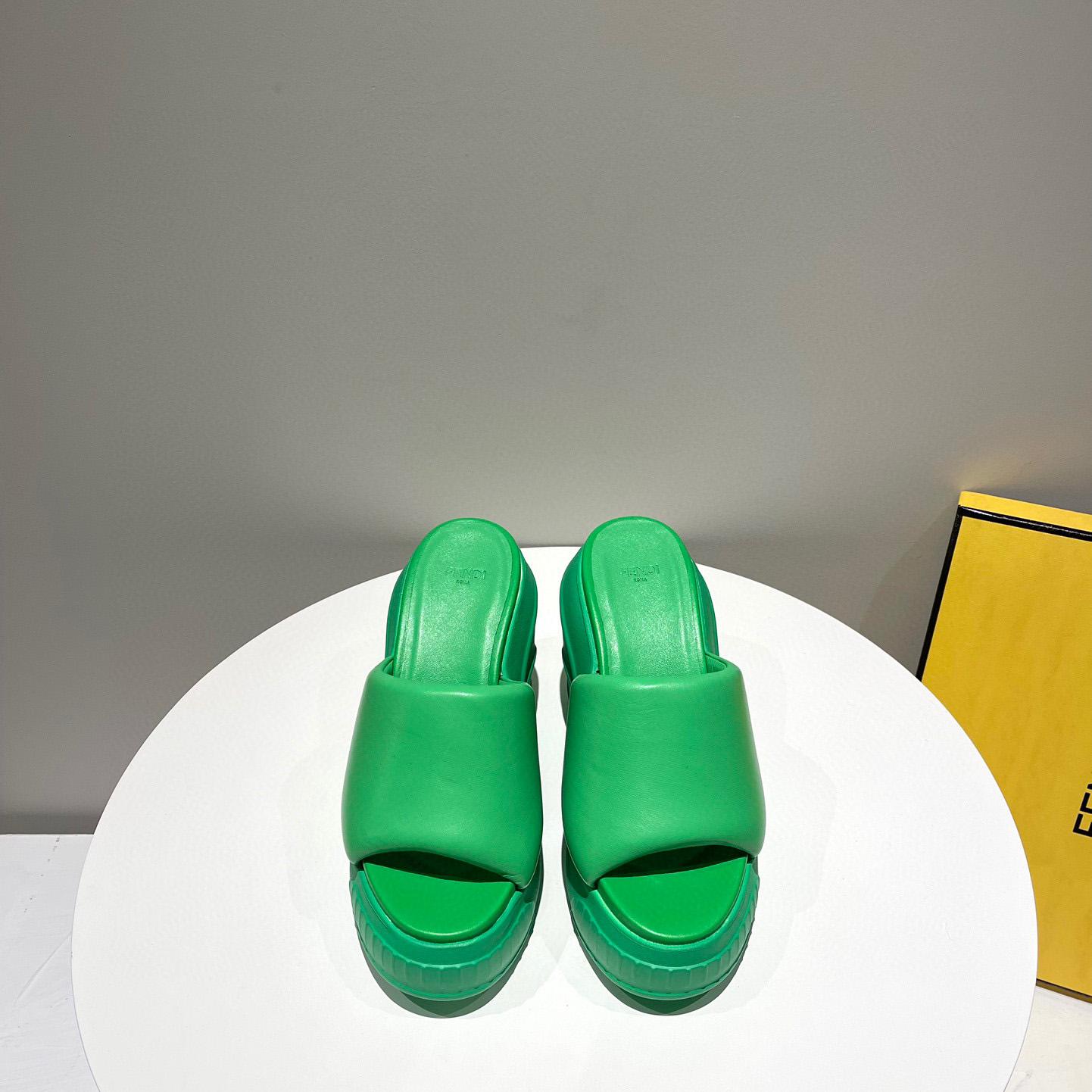 Fendi Fashion Show Green Nappa Leather Slides - FashionPlug