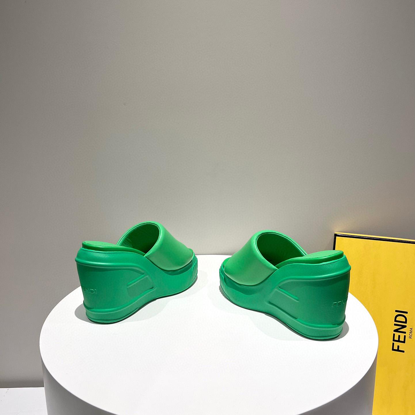 Fendi Fashion Show Green Nappa Leather Slides - FashionPlug