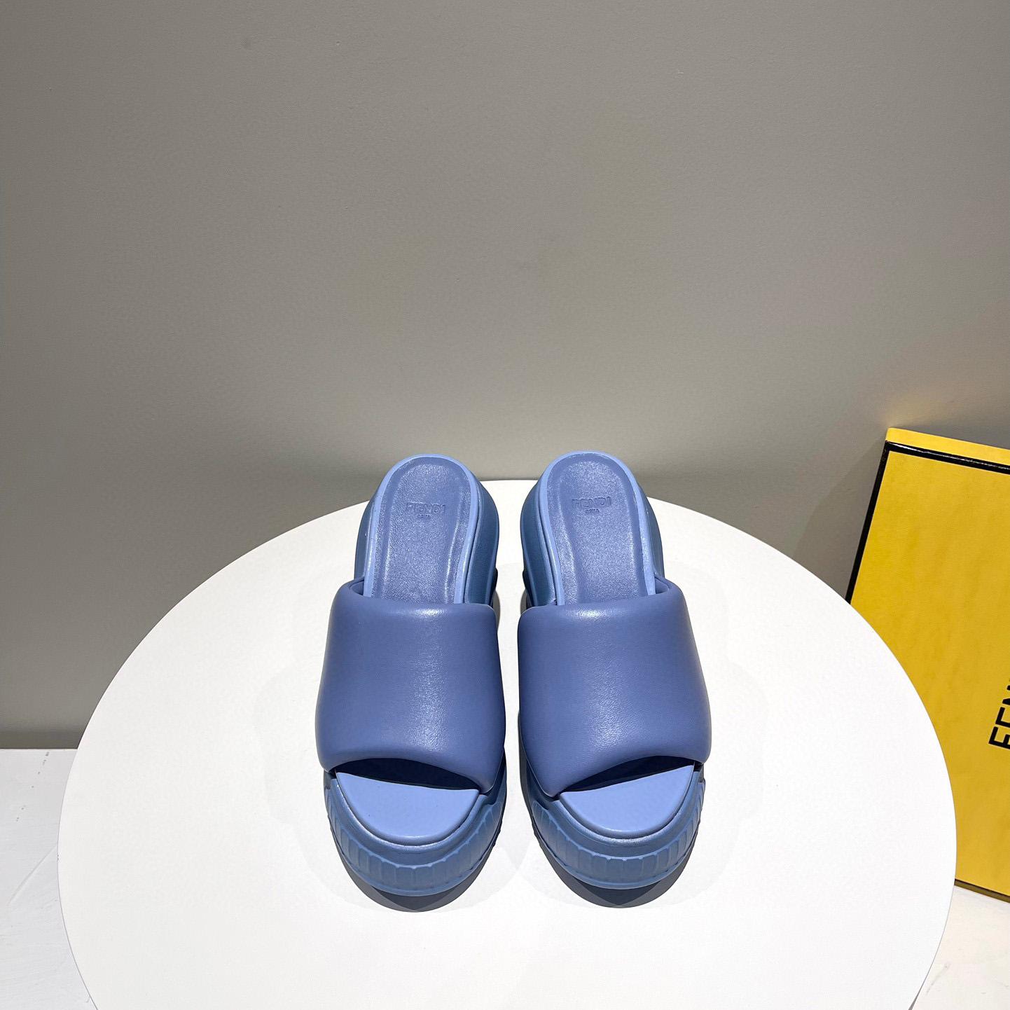 Fendi Fashion Show Blue Nappa Leather Slides - FashionPlug