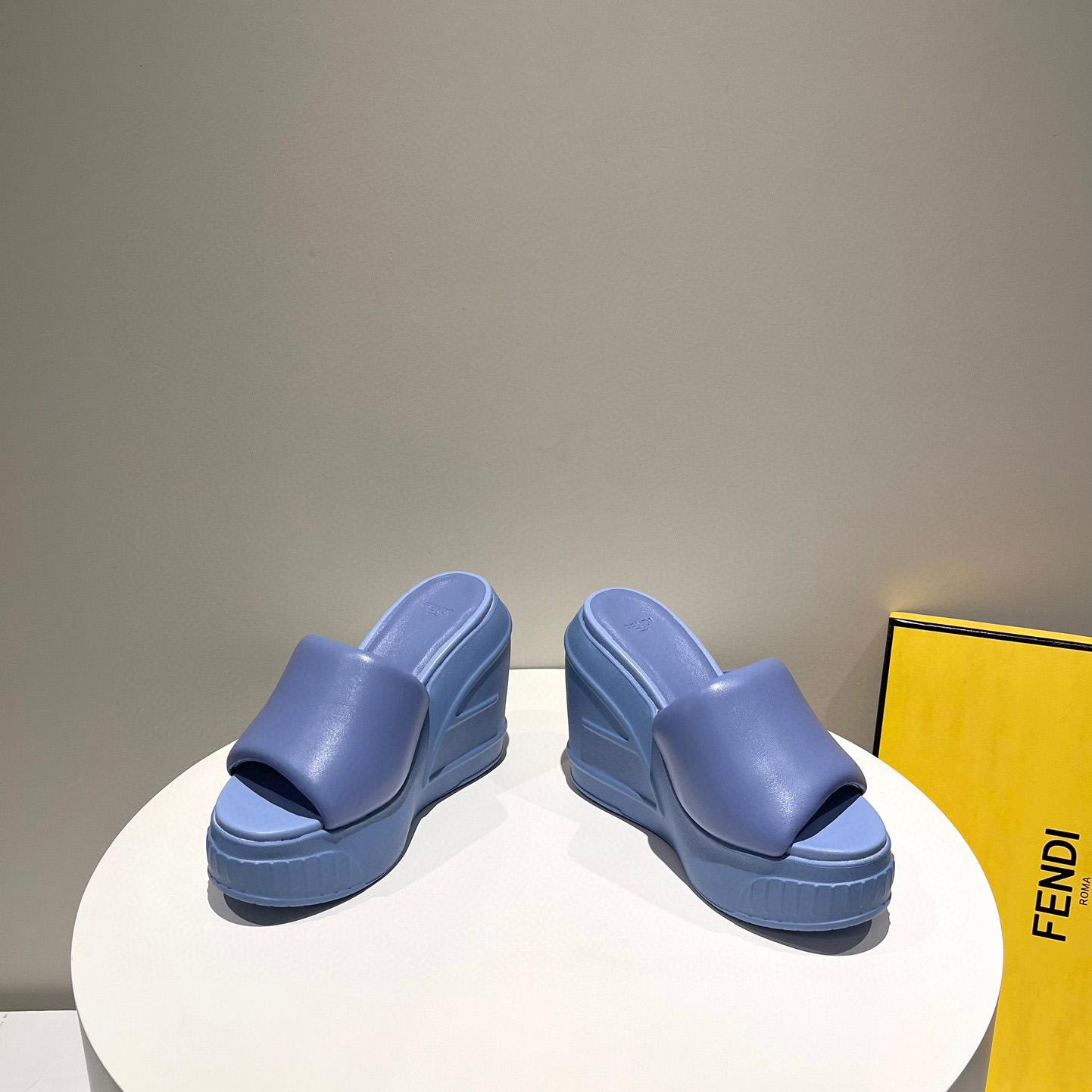 Fendi Fashion Show Blue Nappa Leather Slides - FashionPlug