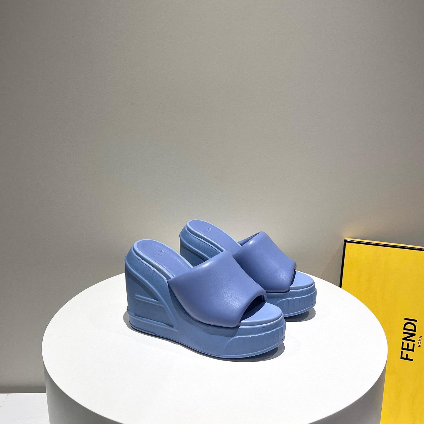 Fendi Fashion Show Blue Nappa Leather Slides - FashionPlug