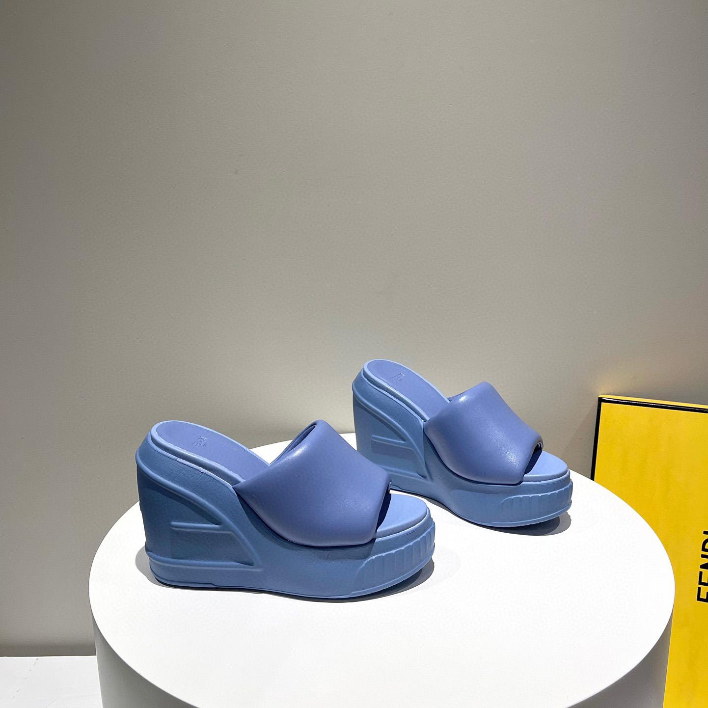 Fendi Fashion Show Blue Nappa Leather Slides - FashionPlug