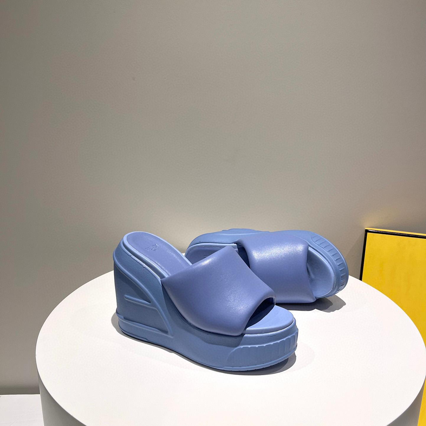 Fendi Fashion Show Blue Nappa Leather Slides - FashionPlug