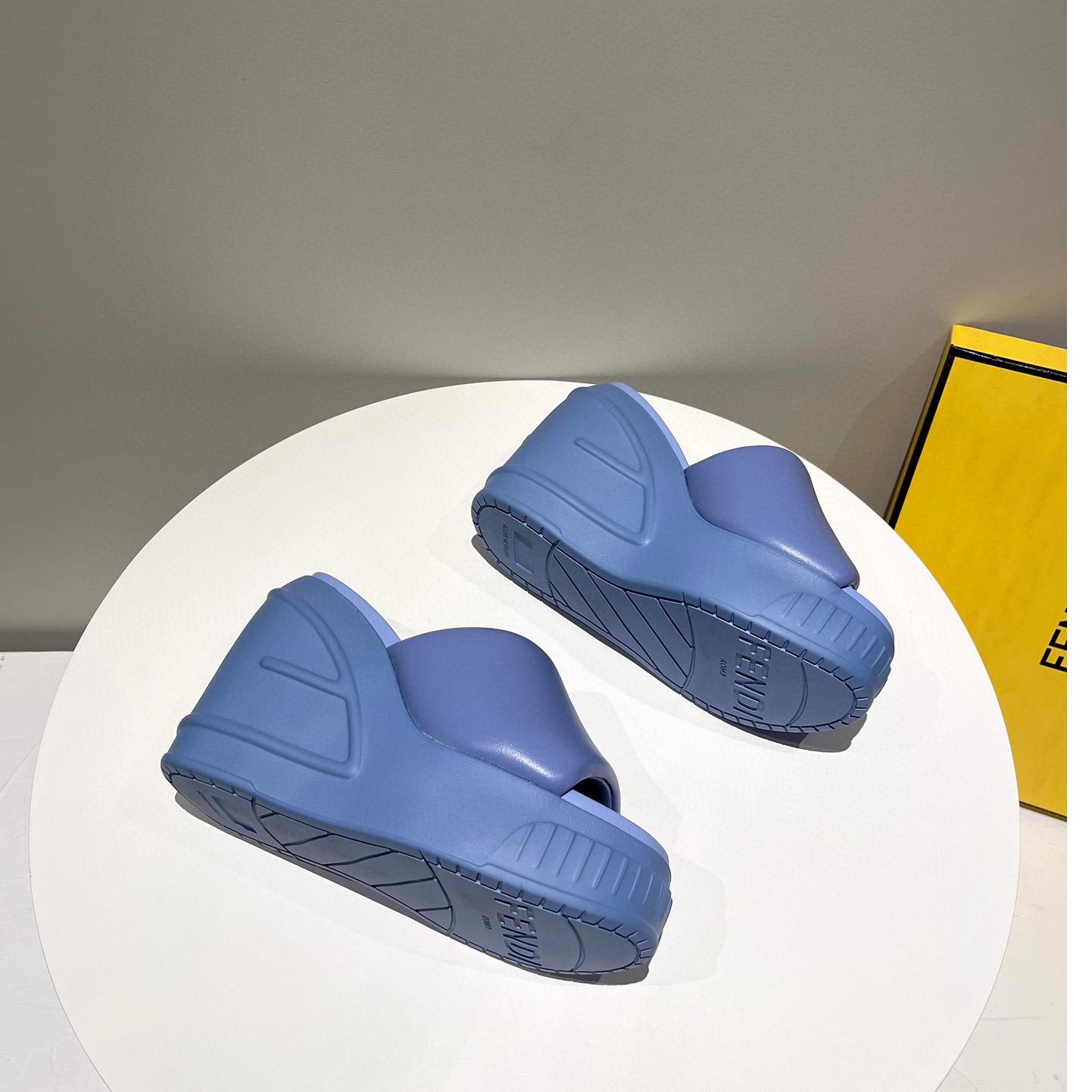 Fendi Fashion Show Blue Nappa Leather Slides - FashionPlug