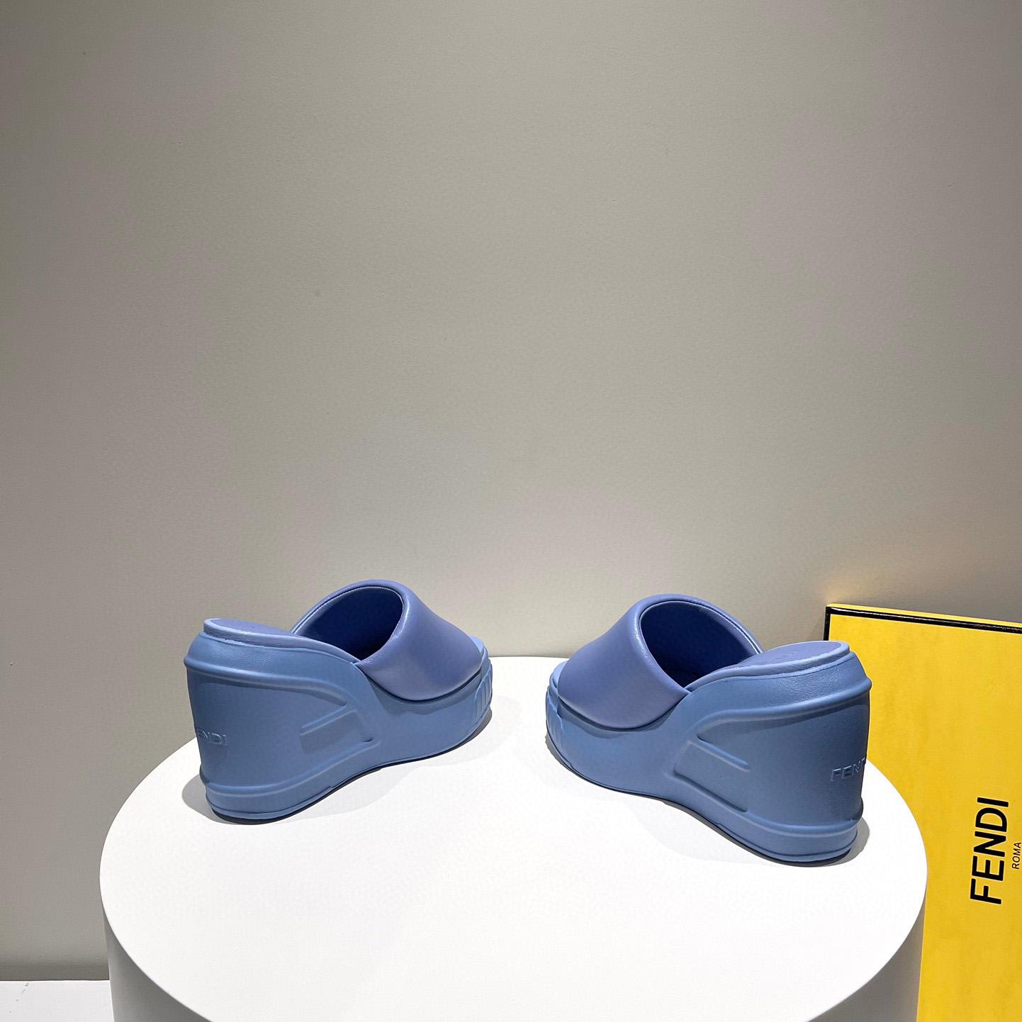 Fendi Fashion Show Blue Nappa Leather Slides - FashionPlug