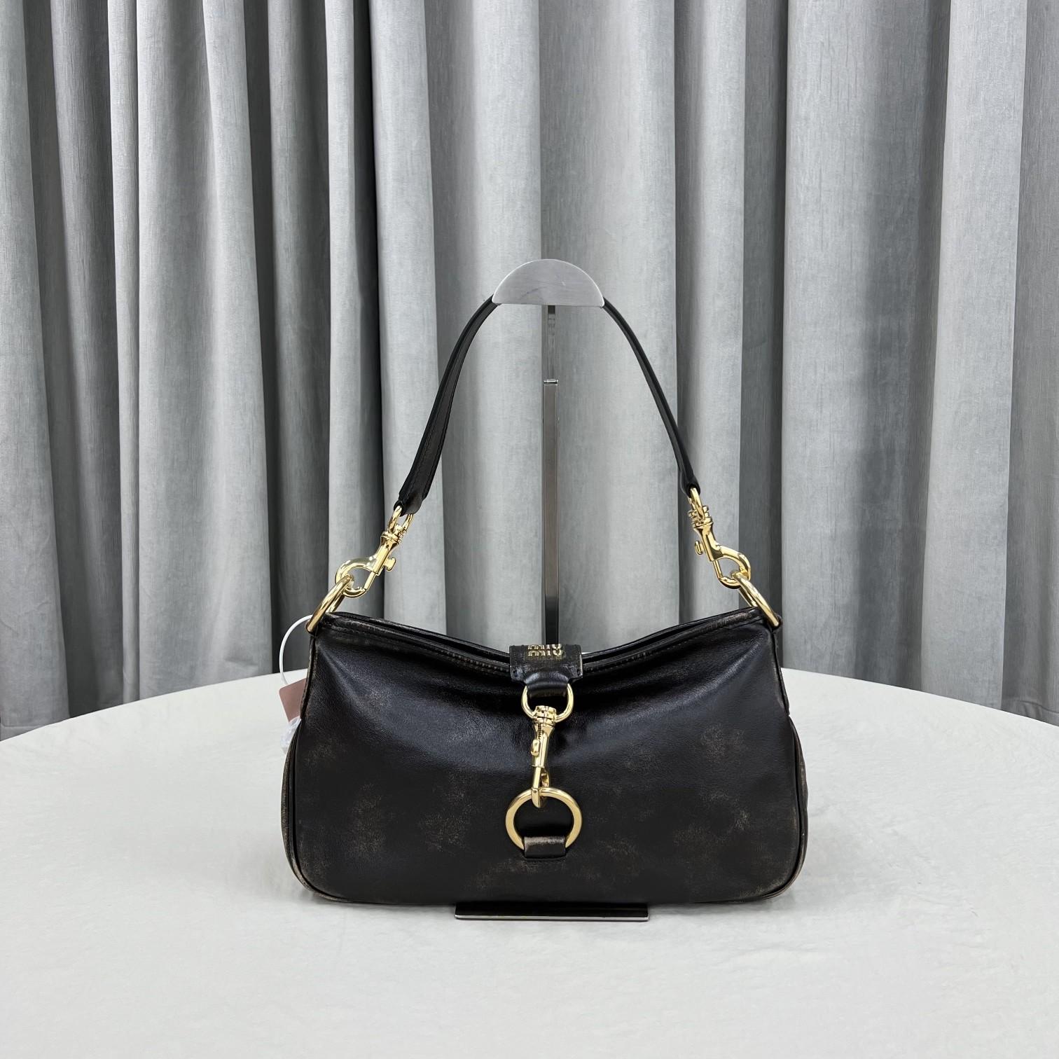 Miu Miu Leather Shoulder Bag With Snap Hook - FashionPlug