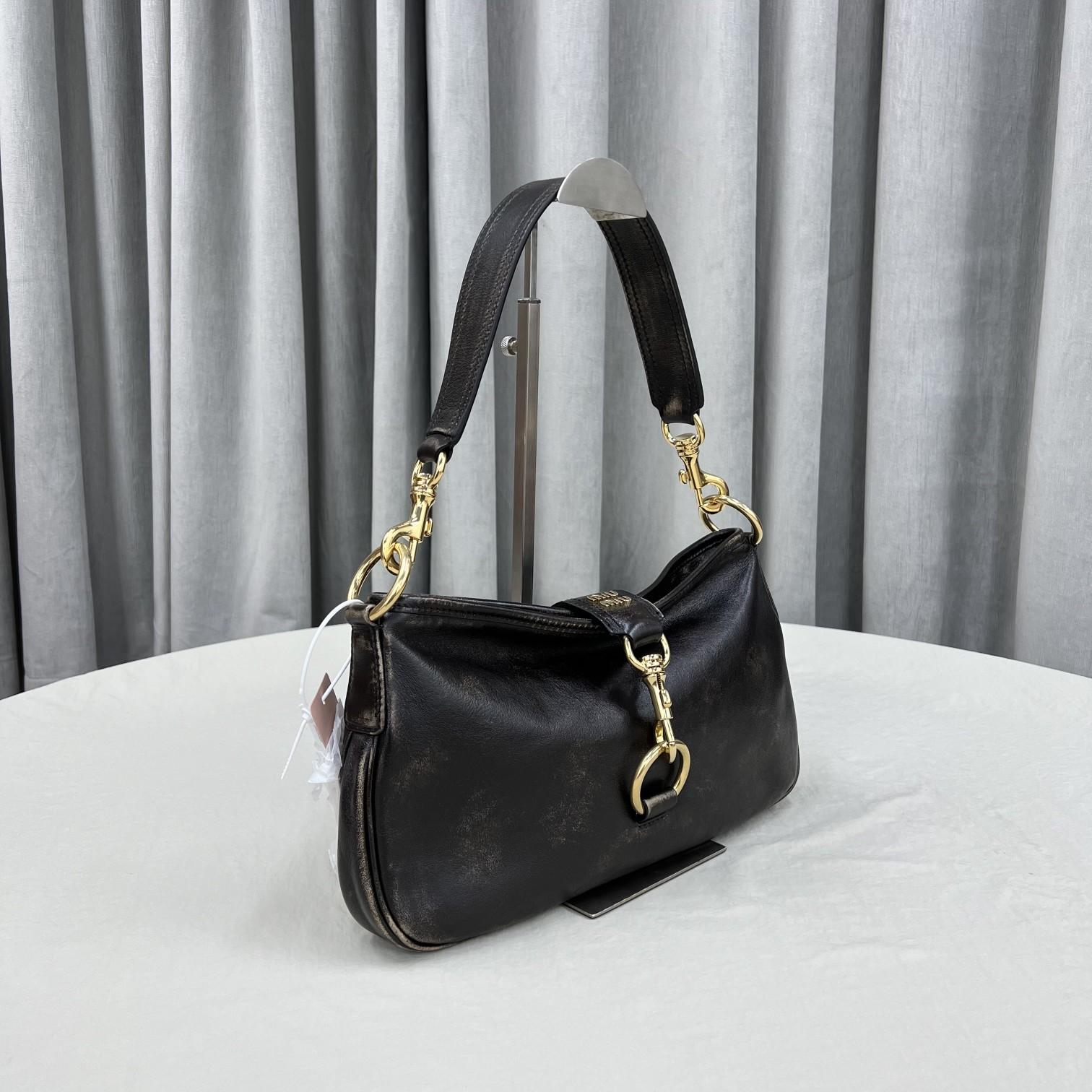 Miu Miu Leather Shoulder Bag With Snap Hook - FashionPlug