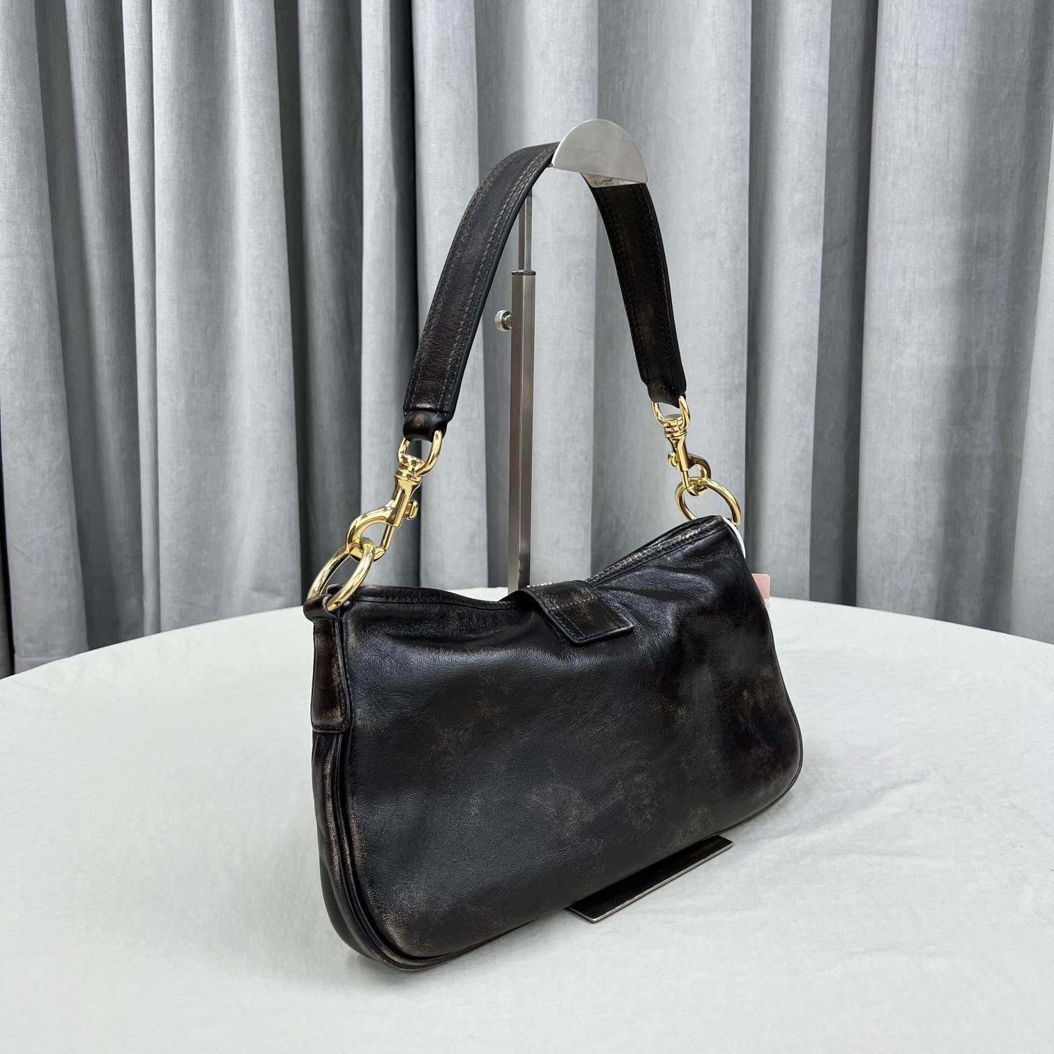 Miu Miu Leather Shoulder Bag With Snap Hook - FashionPlug