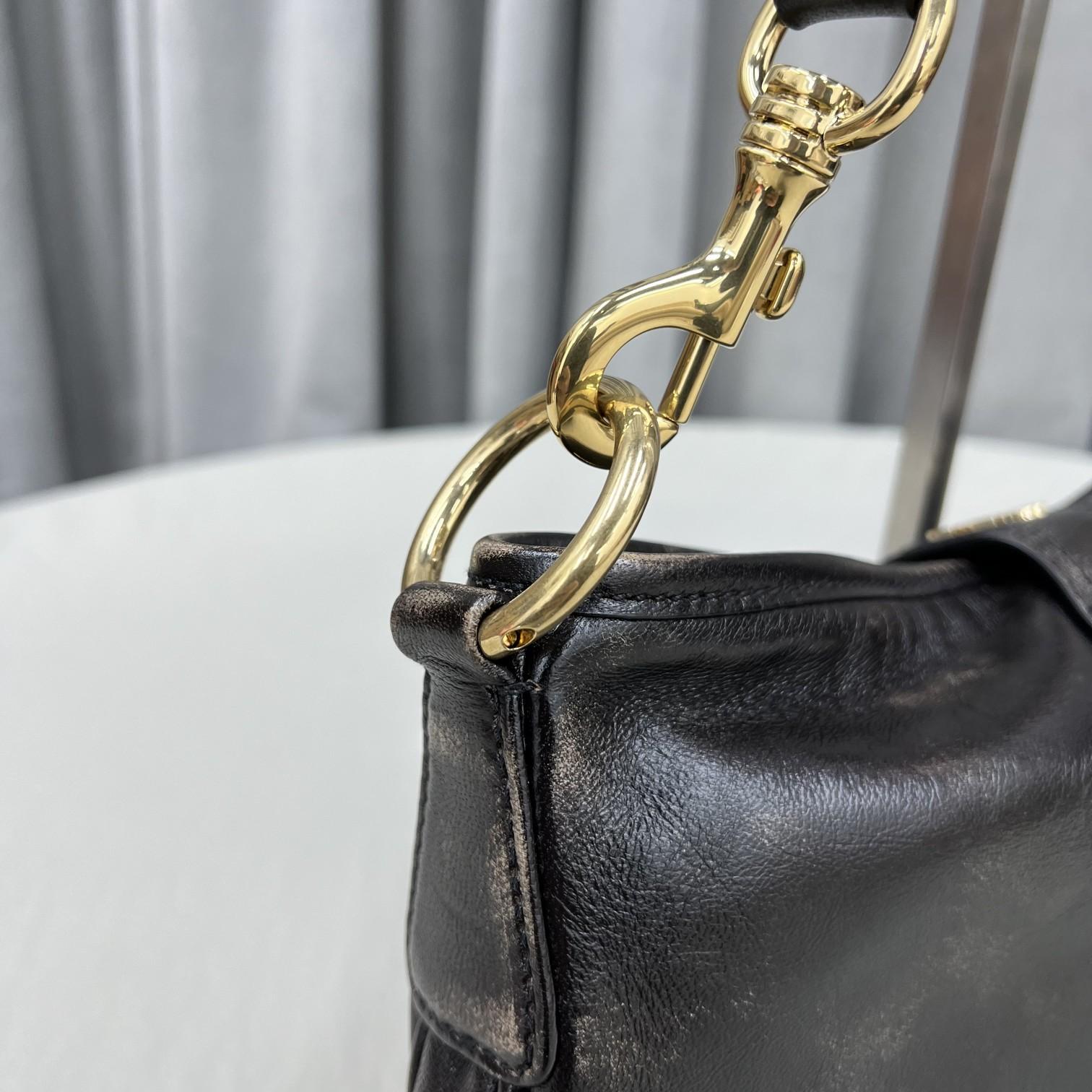Miu Miu Leather Shoulder Bag With Snap Hook - FashionPlug