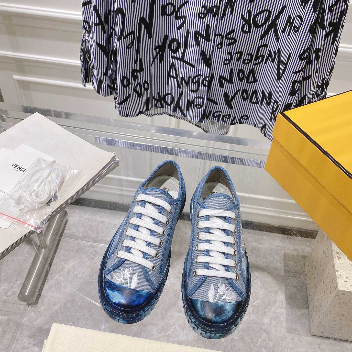 Fendi Domino Light Blue Denim Low Tops Sneakers - FashionPlug
