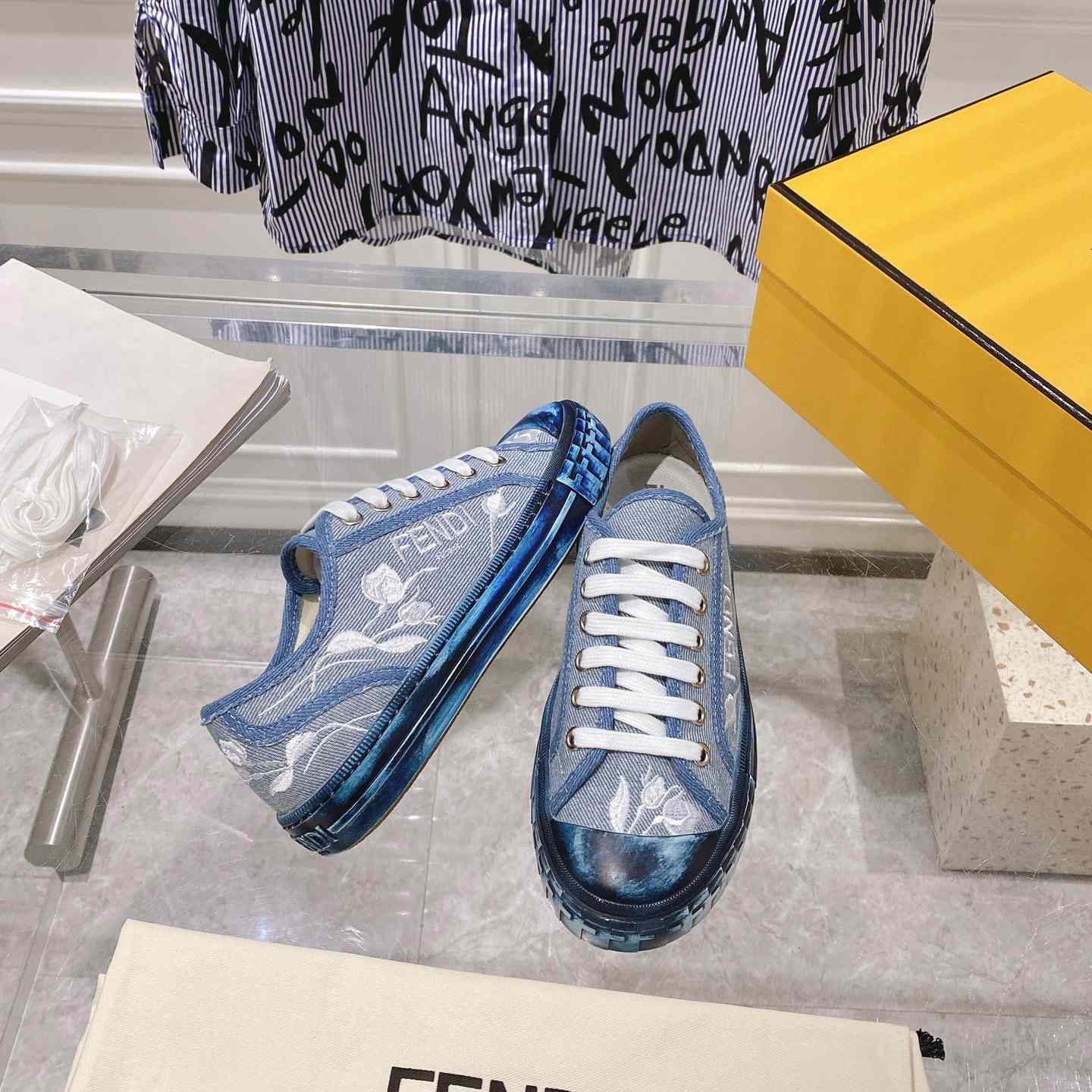 Fendi Domino Light Blue Denim Low Tops Sneakers - FashionPlug