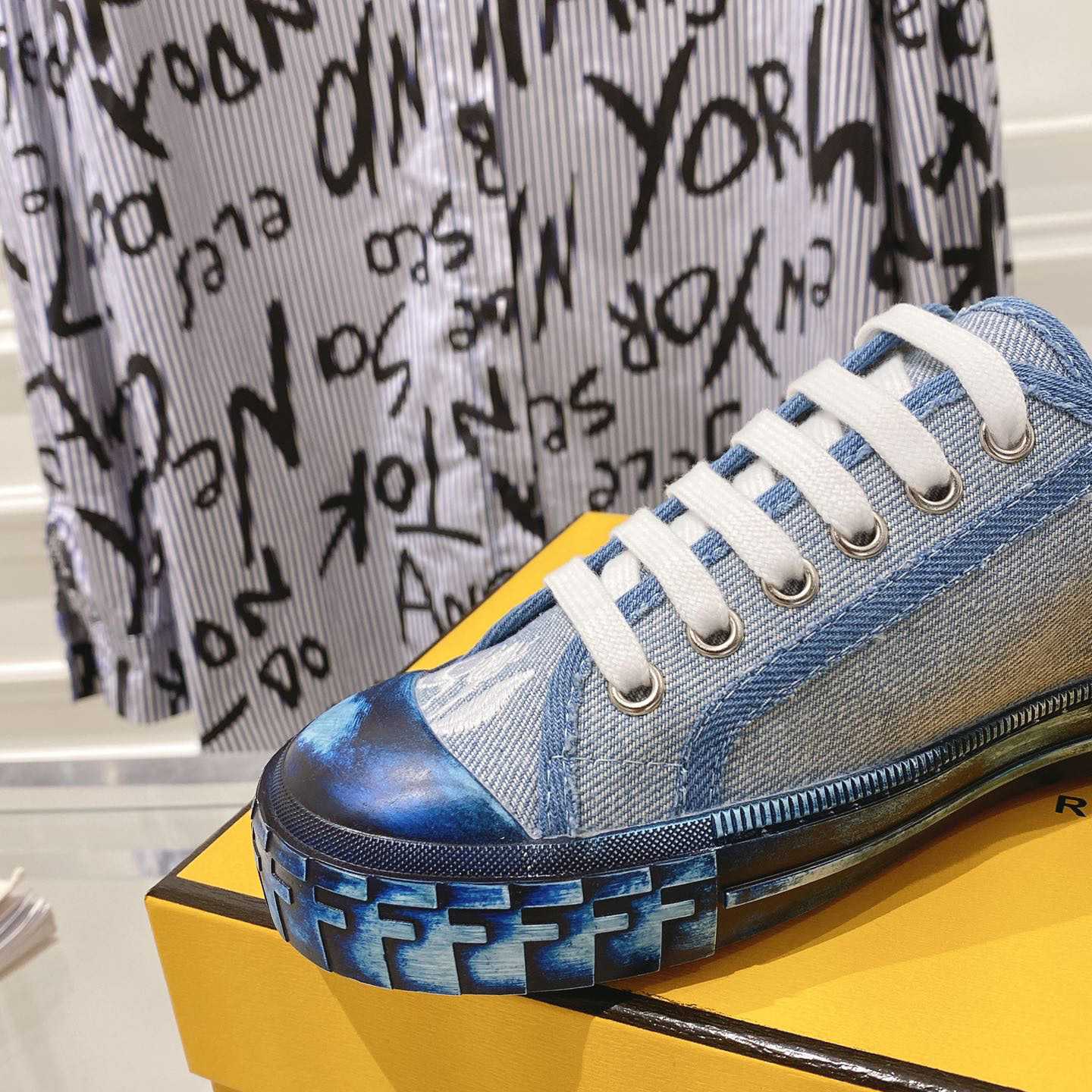 Fendi Domino Light Blue Denim Low Tops Sneakers - FashionPlug
