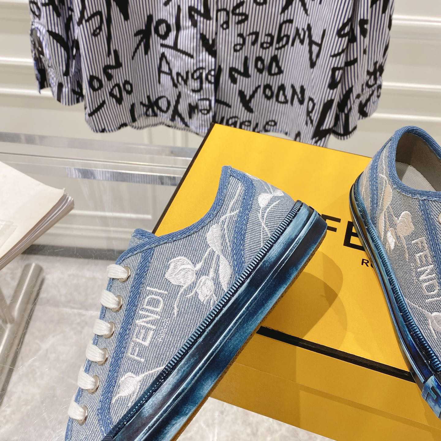 Fendi Domino Light Blue Denim Low Tops Sneakers - FashionPlug