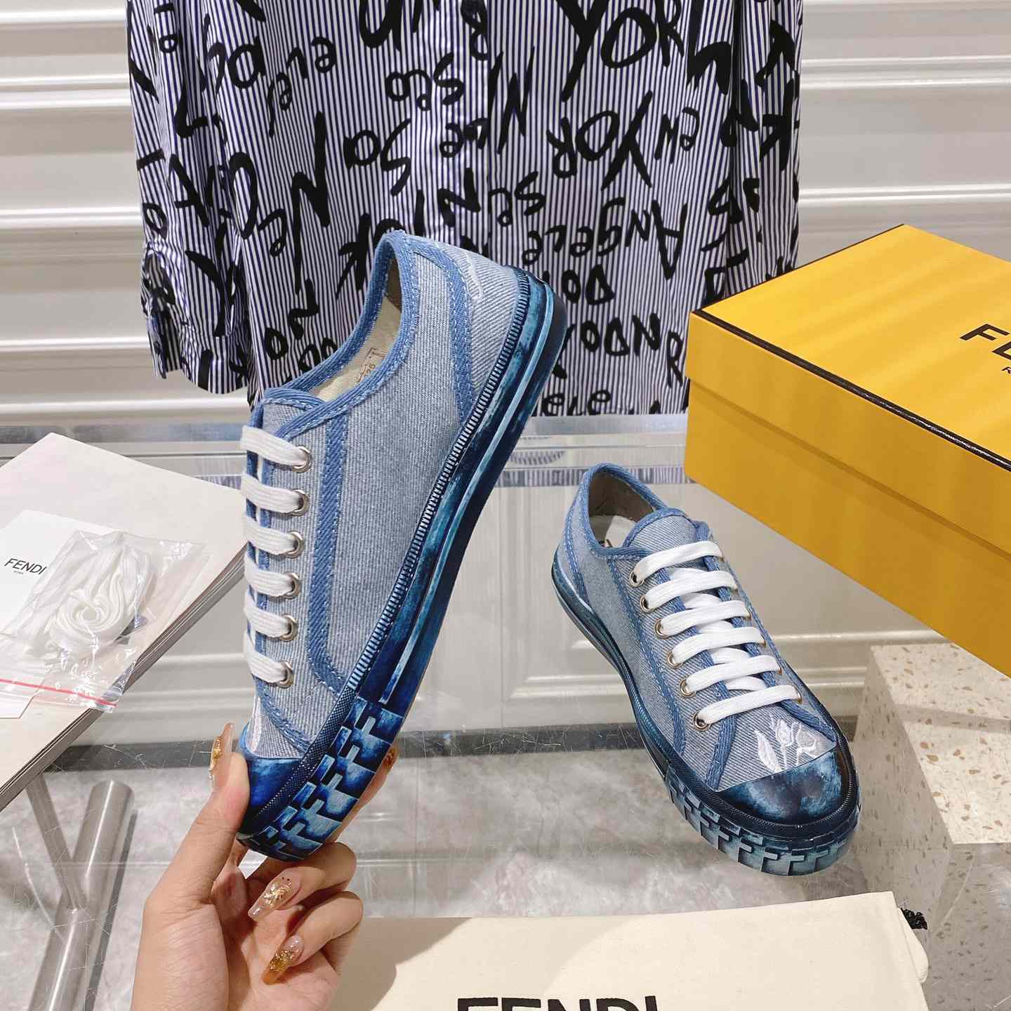Fendi Domino Light Blue Denim Low Tops Sneakers - FashionPlug