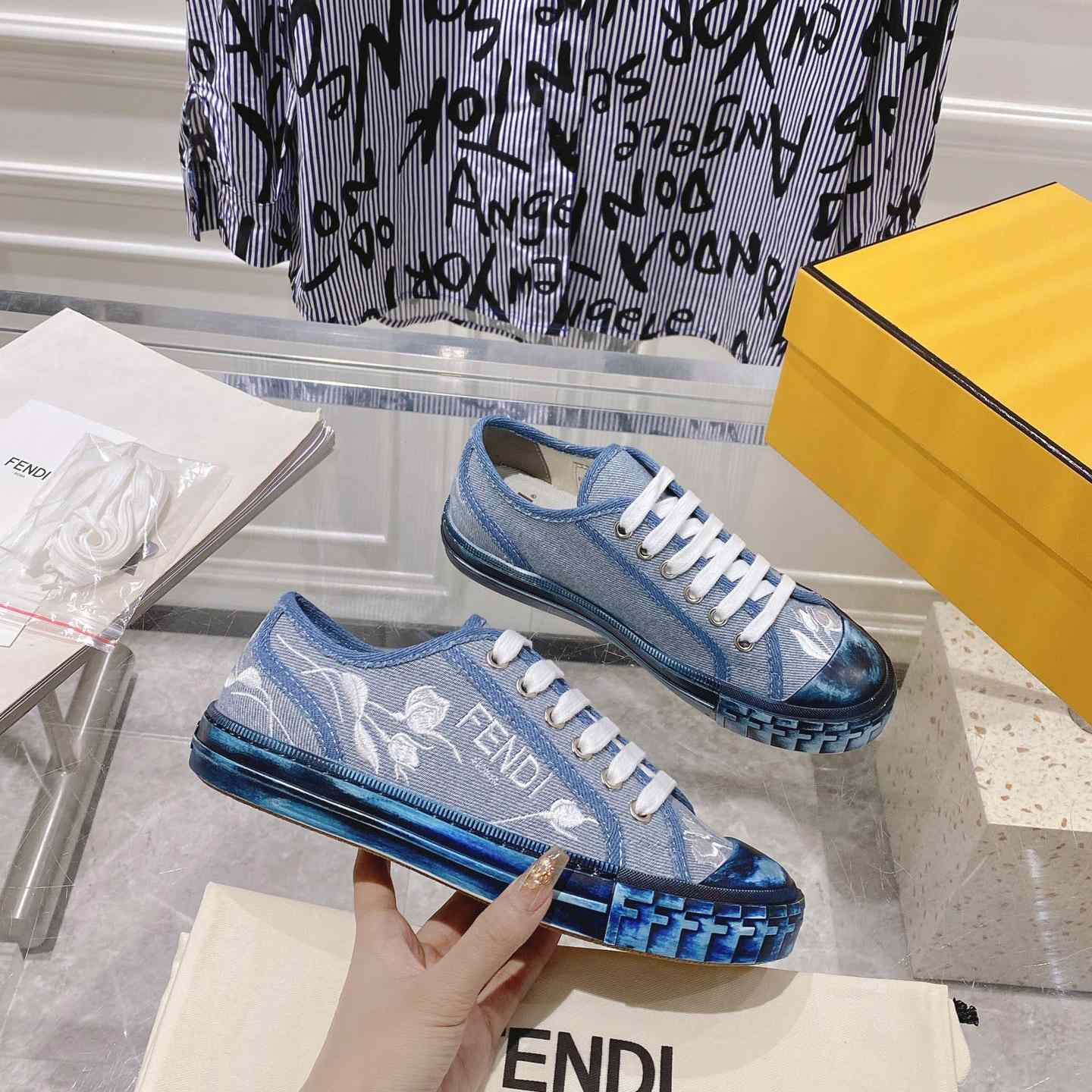 Fendi Domino Light Blue Denim Low Tops Sneakers - FashionPlug