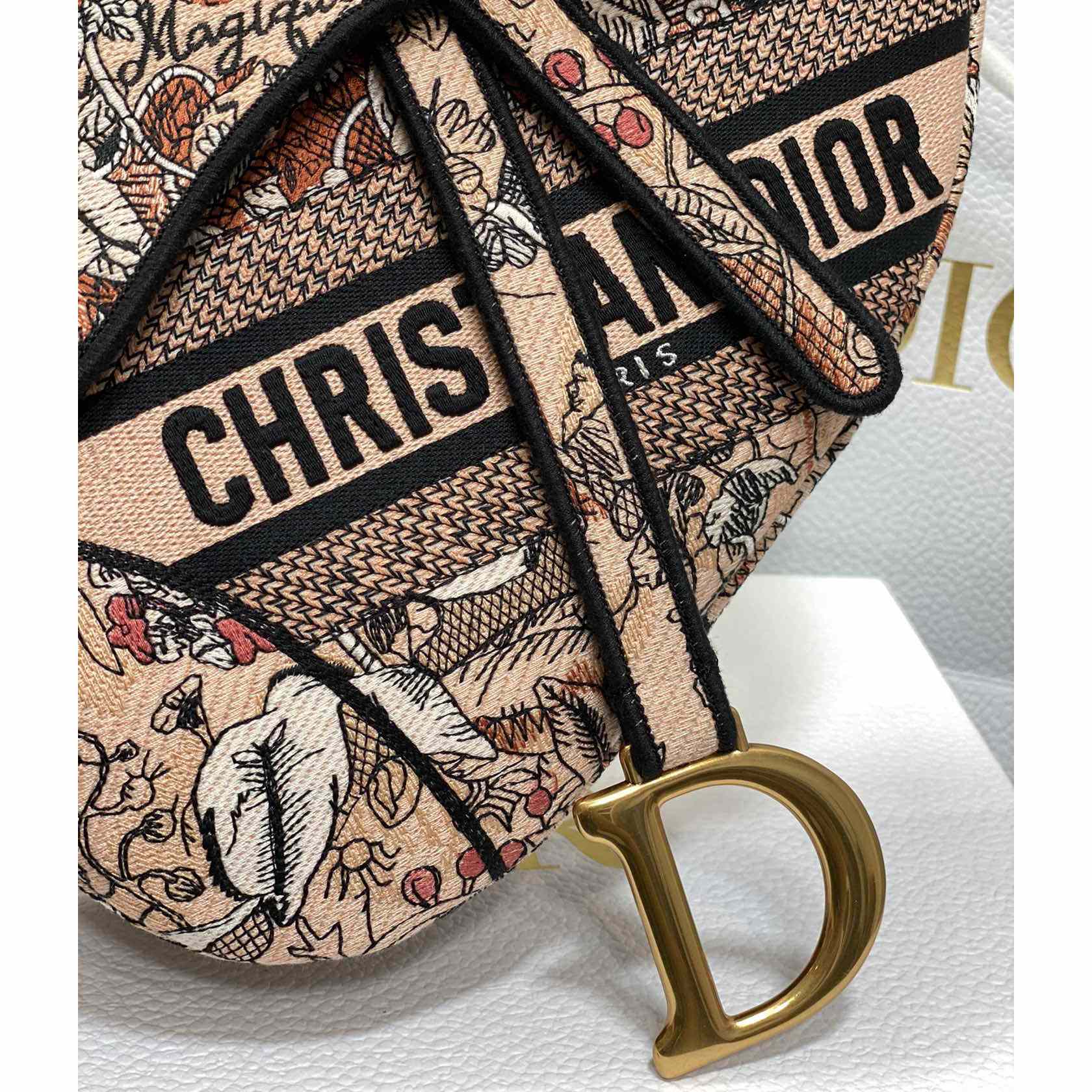Dior Saddle Bag Metallic Pink Brocart Embroidery - FashionPlug