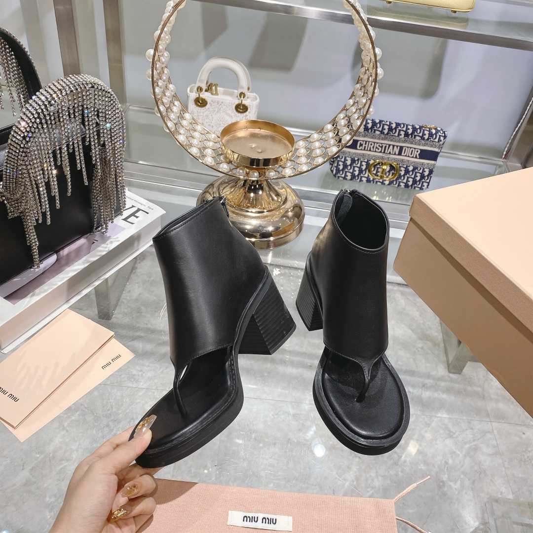 Miu Miu Leather Thong Booties - FashionPlug