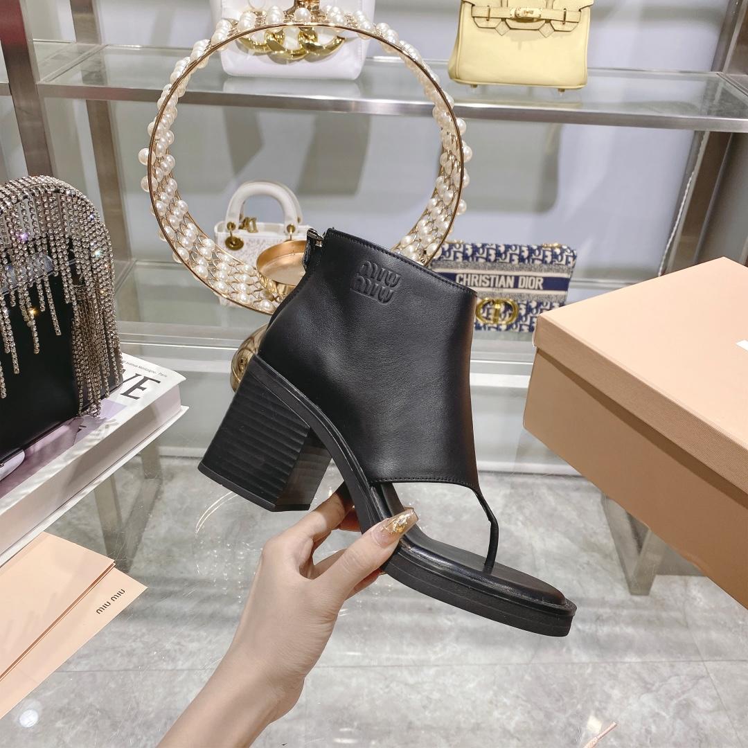 Miu Miu Leather Thong Booties - FashionPlug