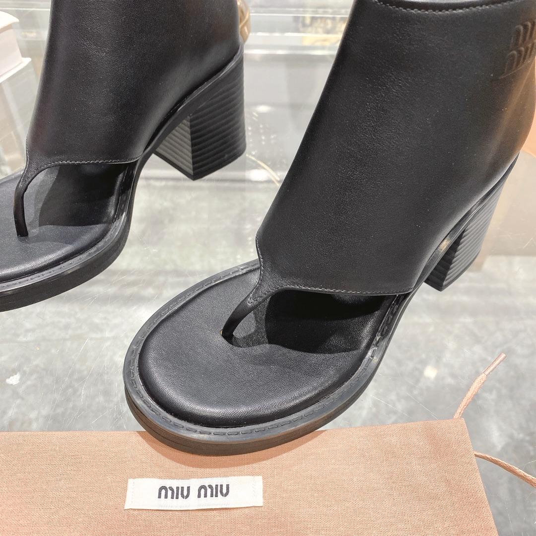 Miu Miu Leather Thong Booties - FashionPlug